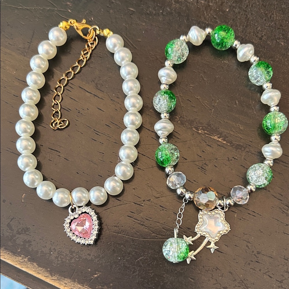 Elegant Pearl and Green Beaded Bracelets Set